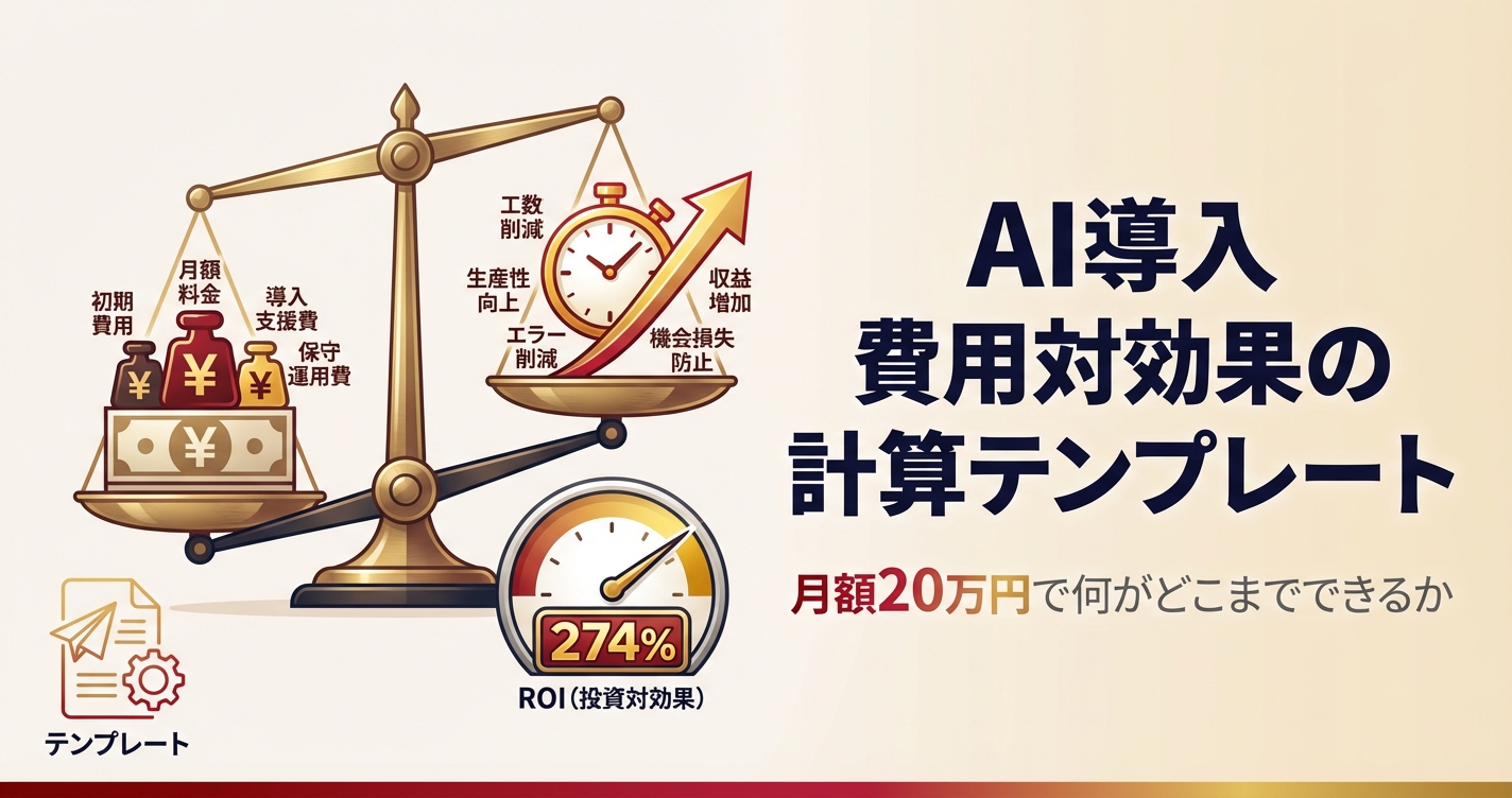 AI導入 費用対効果の計算テンプレート｜月額20万円で何がどこまでできるか