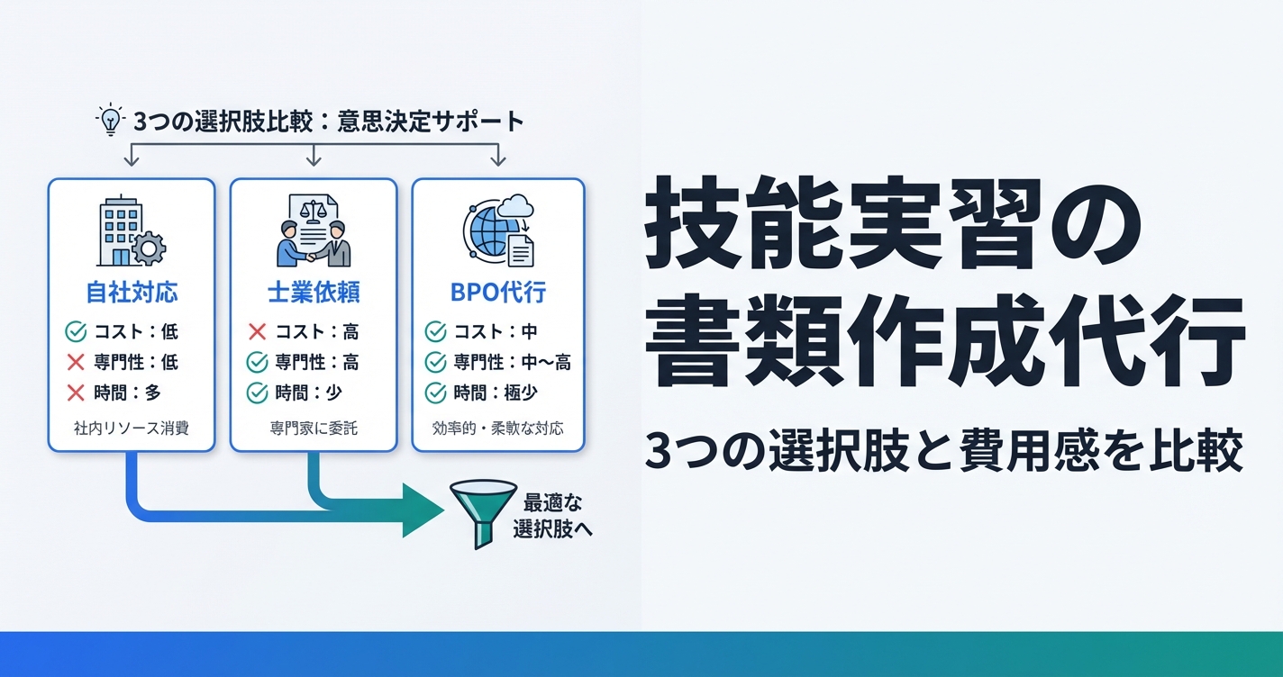 技能実習の書類作成を代行に任せるべき？｜3つの選択肢と費用感を比較