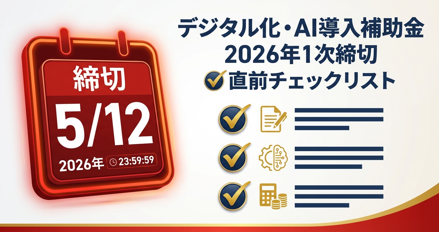 【締切迫る】デジタル化・AI導入補助金 2026年1次締切（5/12）直前チェックリスト