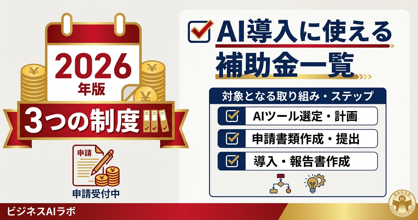 AI導入に使える補助金一覧【2026年版】小規模事業者が申請すべき3つの制度